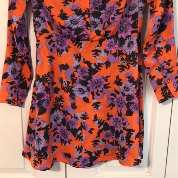 Free People Parker Orange Purple Floral Mini Dress Size 0 - Picture 7 of 11